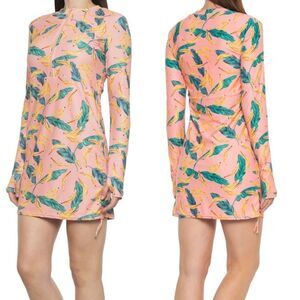 NWT MOTT 50 Sonja Coral Banana Palm Print Swim Dress S